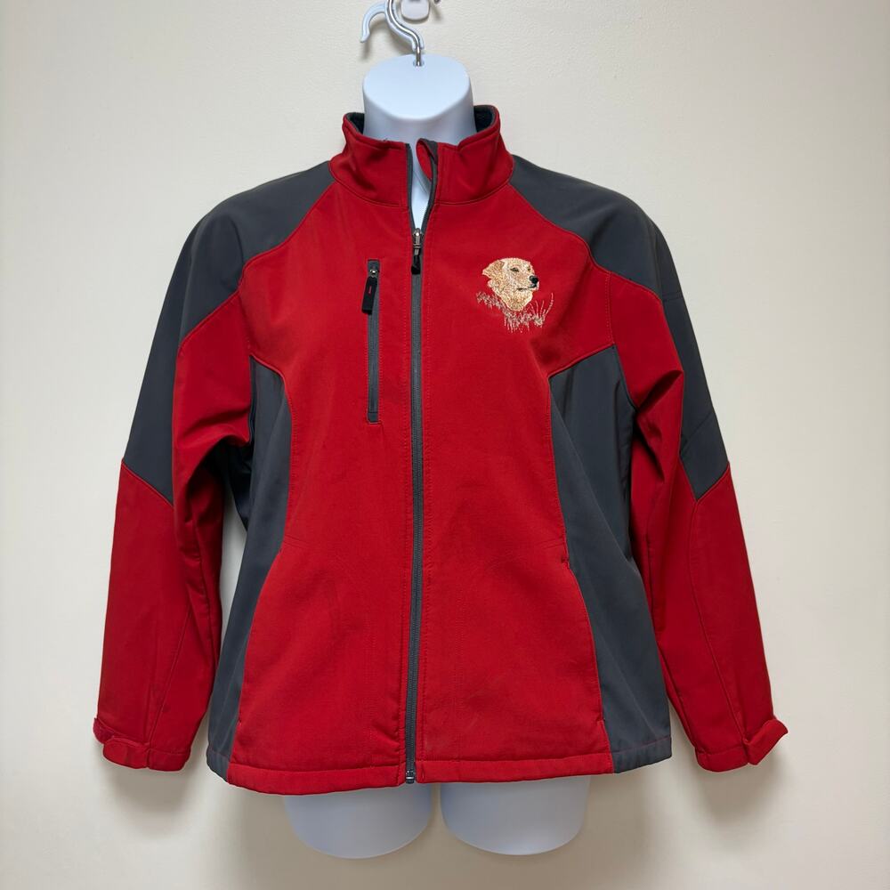 North End Ladies' Compass Colorblock Softshell Jacket Red/Gray Lab Retriever XL